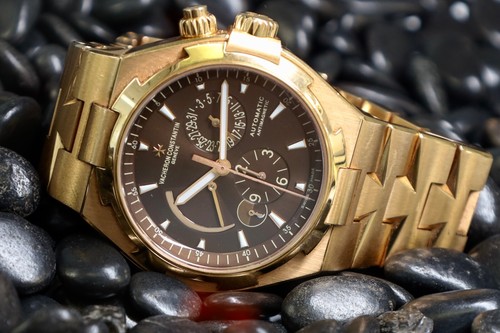 VC Overseas Dual Time Rose Gold Chocolate Dial Ref 47450 Gold Brown