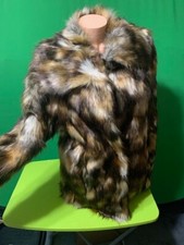 Venus Brown Patchwork Mid Length Faux Fur Jacket Size 14 - New - Lined