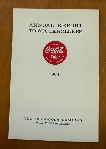 Vintage Coca Cola Company 1962 Annual Report To Stockholders-Rare- Great Cond.