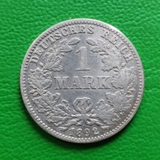 1 Mark Piece 1892 J German Reich Imperial Eagle Old Empire Silver Coin