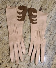 Vintage Size XS Tan Brown Leather Formal 10.5" Gloves Absract Western