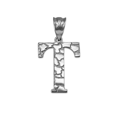 Sterling Silver Nugget Initial Pendant Necklace - Picture 68 of 78