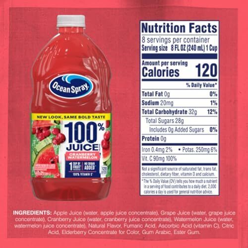 Ocean Spray® 100% Juice Cranberry Watermelon Juice Blend, 64 Fl Oz Bottle (Pack - Picture 13 of 22