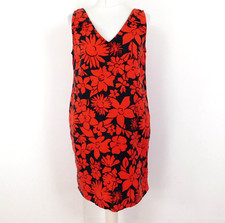 Next Petite Red Black Floral Linen Dress Size 10P Tunic Brand New