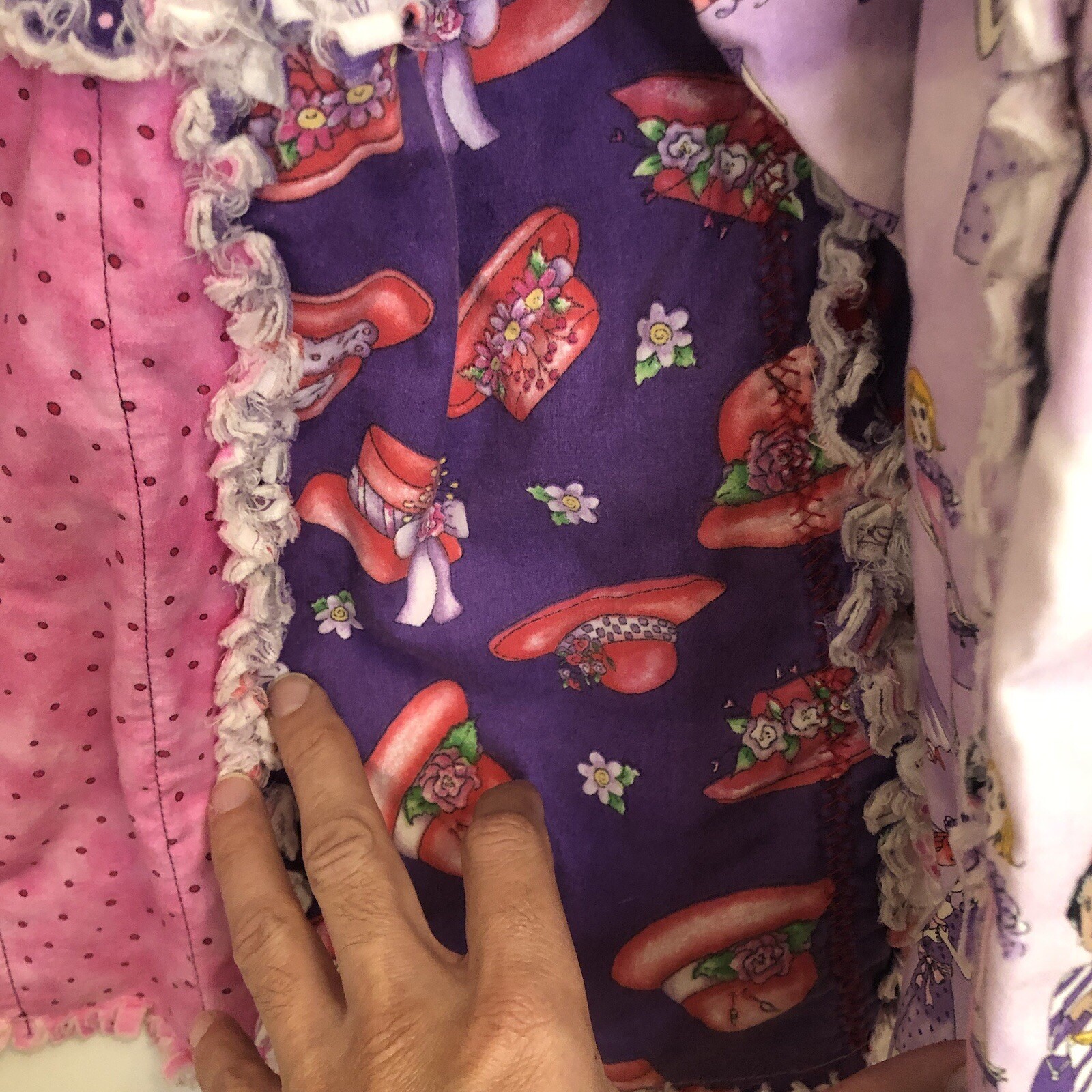 Handmade Quilted Patchwork Jacket Pink Purple Raw… - image 8