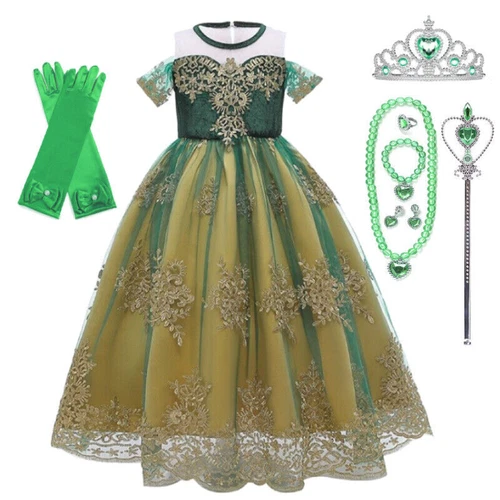 Girls Anna Dress Up Set Princess Costume & Accessories for Fancy Party Birthday - Picture 4 of 11