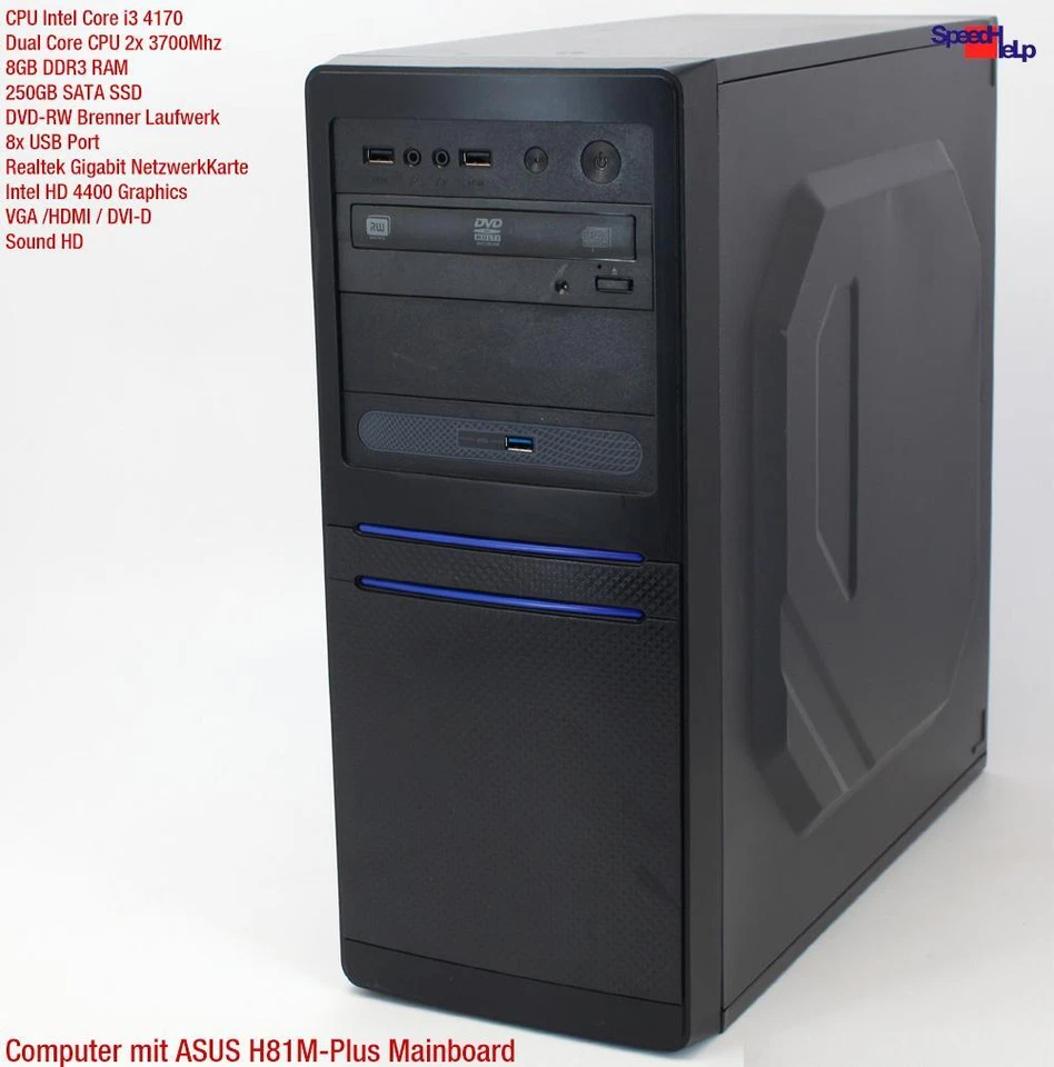 Asus H81M-Plus Intel Core i3 4170 Computer PC Windows 10 11 250GB SSD 8GB RAM - Image 2 of 4