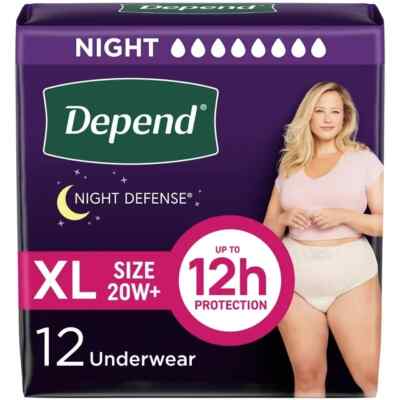 Depend Night Defense Incontinence Underwear for Women, Adult Diapers, XL, 12 CT