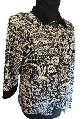 TRAVEL ELEMENTS Women's Size 12 Black White Cardigan 3/4 Sleeve