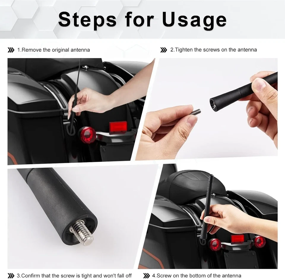 1X Antena Corta Moto 5.3" Para Harley Davidson Tour Glide 1989-2022 Foto 4 de 4