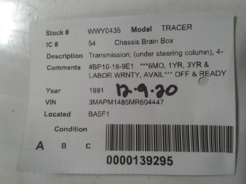 Módulo de control de transmisión usado se adapta a: Mercury Tracer 1991 transmisión bajo estado Foto 3 de 4