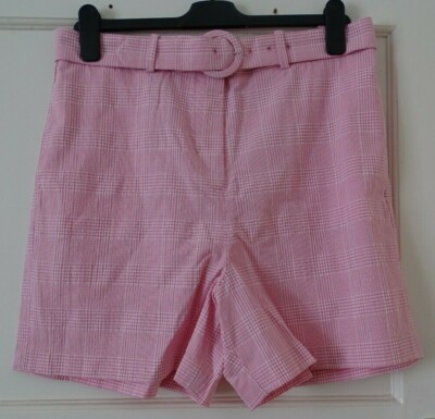 Ladies Next Pink Check Belted City Shorts Uk 6 20 Ebay
