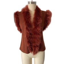 80's Vintage Gitano Rust Red Sweater Vest Western Feather Trim Size L Stagecoach