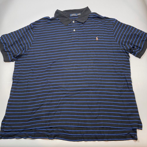 Short Sleeve Polo Shirt Striped Blue 