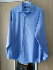 GEOFFREY BEENE MENS BUTTON DOWN BLUE STRIPED DRESS SHIRT SIZE 17