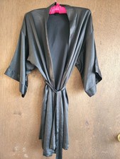 Victoria s Secret Black Satin Kimono Robe XS Short Silky Loungewear Tie Waist