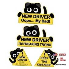 4Pcs Black Cat New Car Driving Magnets, Funny New Driver Magnet for Car 4pcs
