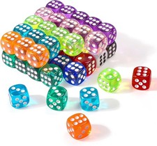 50 Pieces Dice Set, Translucent 6 Sided Colored Dices for Board Games, Math Lear
