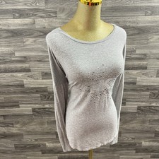 Michael Kors Grey Knit Top Rhinestone Shoulde...
