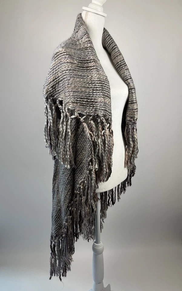 Chaleco Chal Boston Propio Mezcla Lana Flecos Pequeño Gris Multicolor Tejido Abierto Boho Foto 2 de 4