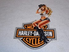 VINTAGE HARLEY DAVIDSON MOTORCYCLE WOMAN 👩  12" MOTOR CYCLE GASOLINE & OIL SIGN