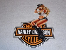VINTAGE HARLEY DAVIDSON MOTORCYCLE WOMAN 👩  12" MOTOR CYCLE GASOLINE & OIL SIGN