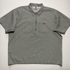 Vintage Ben Davis Shirt Mens 3XL Talon Zip Striped Workwear USA Short Sleeve 80s