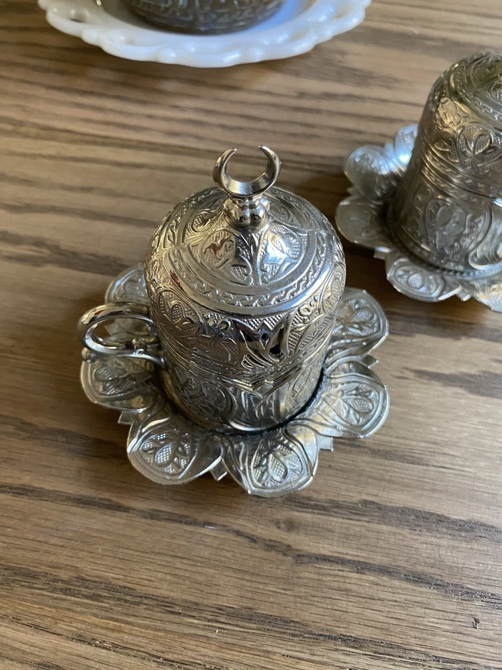 Турецкий османский кофейный набор чайная чашка и блюдца с крышкой металлический рукав чашки комплект - Изображение 2 из 4