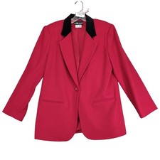 Vintage Sag Harbor Red Wool Blazer Womens 10 Black Velour Collar Career 80s 90s