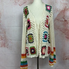 granny square crochet cardigan sweater size XL hippie boho coachella festival