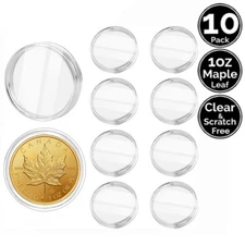 10 Pack Scratch Free Coin Capsule Holder Direct Fit Canadian 1oz Gold Maple Leaf