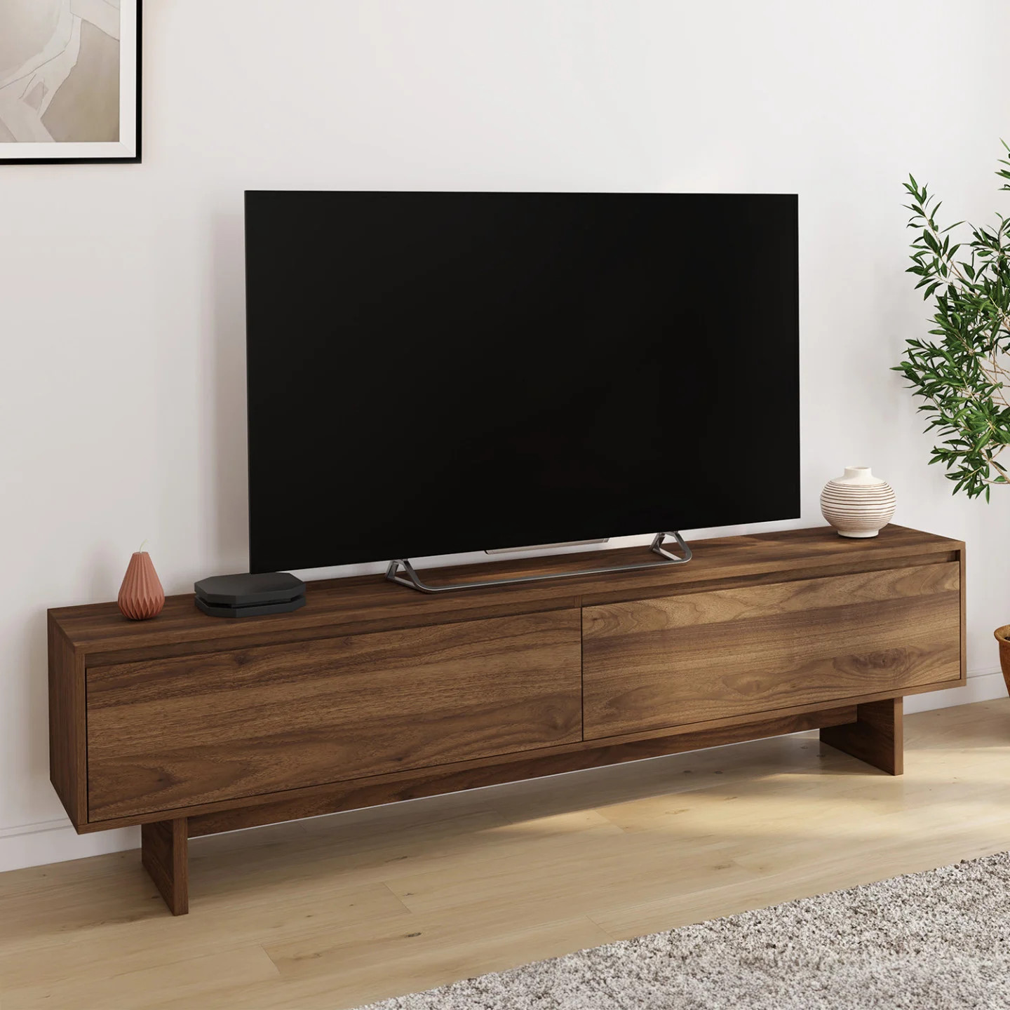 Meuble TV 180 cm YURI effet noyer buffet bas de salon