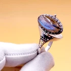 Handmade Natural Labradorite Poison Ring in 925 Sterling Silver Box Ring Design