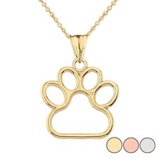 Solid Gold Dainty Dog Paw Print Pendant Necklace Yellow/Rose/White 0.80''