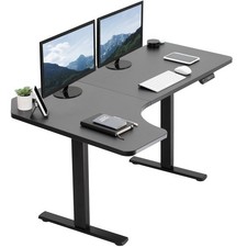 VIVO Electric 58" x 35" Corner Stand Up Desk, Black Table Top, Black Frame