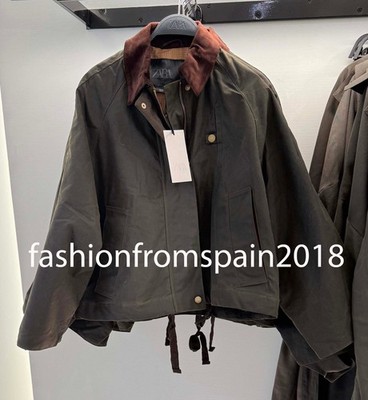 ZARA NEW WOMAN CONTRAST COLLAR WAXED JACKET ZW COLL KHAKI XS-XL 4369/249/505