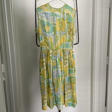 Vintage 60s Novelty Print Garden Scene Cotton Dress Scenic Deer Fit Flare 27” W
