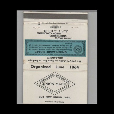 Matchbook Cover A.F.L - C.I.O Cigar Makers International #2