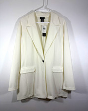 SOHO Apparel Ltd. Women  s Ivory One-Button Long Blazer Jacket Pockets L