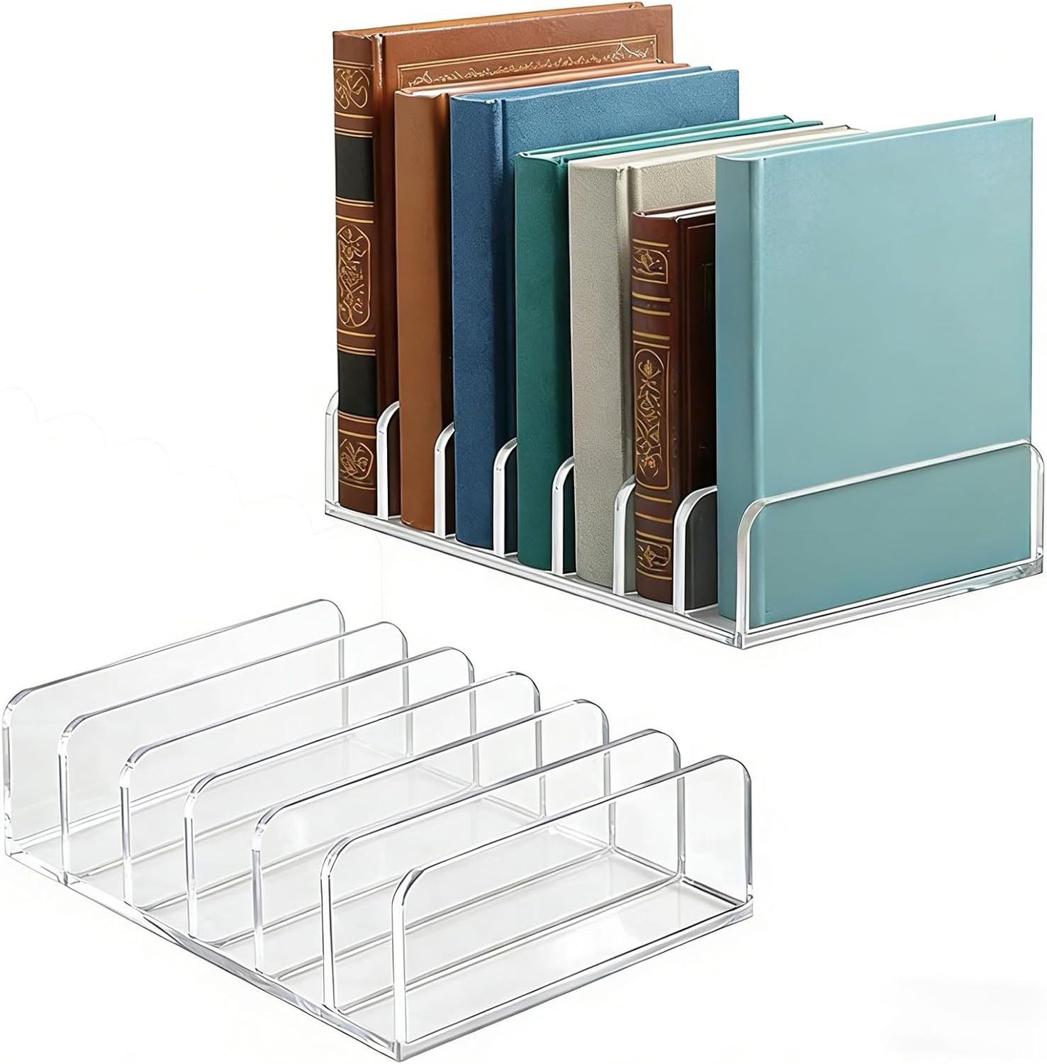 2 Pcs Acrylic Notebook Organizer,7 Slots Desktop Notebook Storage Organizer,Book