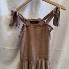 Zesica Medium Beige Maxi Dress With Tie Shoulder Straps
