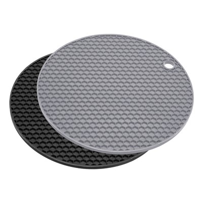 Silicone Trivet Mats 2pcs, Round Beehive Drying Mat - Light Gray, Black