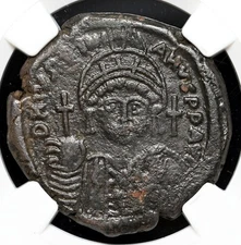 BYZANTINE. Justinian I, AD 527-565. Æ Follis, Constantinople, NGC VF