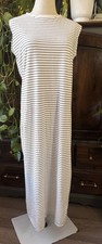 Sz S White & Navy 100% Cotton Long Maxi Sun Dress Tank Coastal Striped Stretch