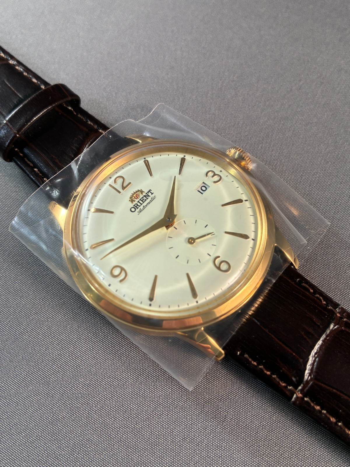 Orient Bambino Small Seconds 40.5mm White Dial Brown Leather Strap Men's