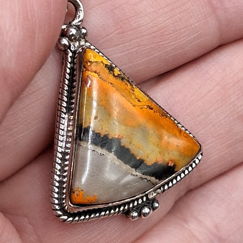 Bumblebee Jasper Pendant Sterling Silver 925 Triangle Southwestern Style Orange - Picture 2 of 10