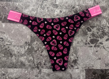VICTORIA'S SECRET PINK SKELETON SKULL HEART HALLOWEEN THICK STRAP THONG PANTIES