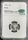 1938 10C Mercury Dime NGC PR65 CAC Sticker - Proof Silver Gem