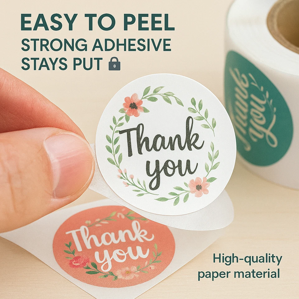 30,000 Thank You Stickers 1" Floral – 60 Rolls (48 Designs) Small Business Tags - Image 4 of 4