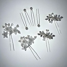 Womens Rhinestone Flower and Pearl Hair Pins Wedding Formal Prom